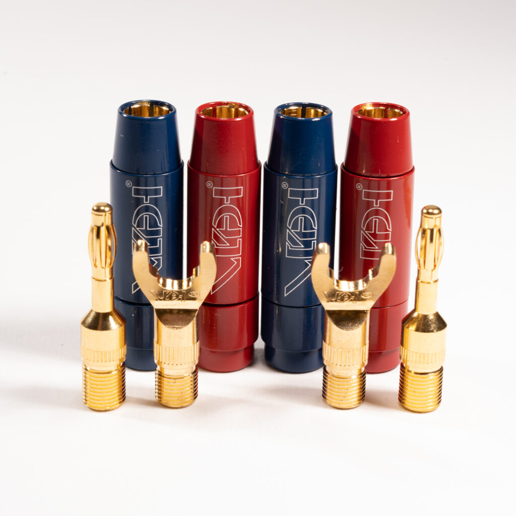 Van den Hul BERRI BUS Spade + banaanplug als 4,5mm, 6,5mm, 8,3mmm 10mm of 13mm Ø kabelentree per set 4 stuks