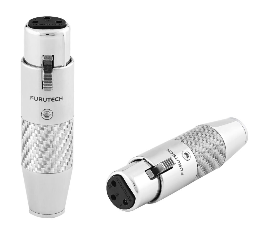 Furutech CF-602F (R) Rhodium NCF Female XLR connector tot Ø10mm met zilveren carbon finish per stuk