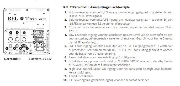 REL Subwoofer T/Zero MKIII 100 Watt RMS Klasse-D. 38Hz bij -6dB, 6,5” woofer - Afbeelding 9