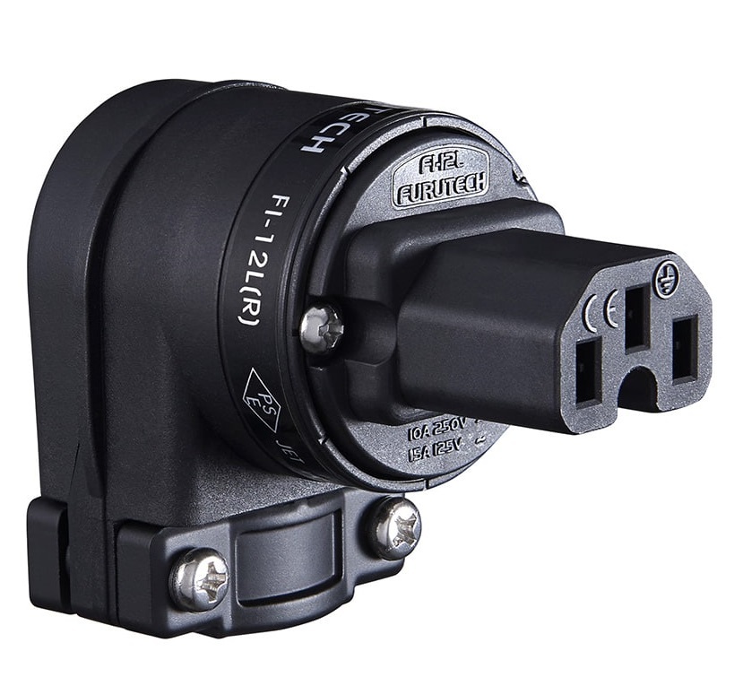 Furutech FI-12L (R) Rhodium - IEC C13 haakse netstekker 10A van Ø6,6mm tot Ø18mm