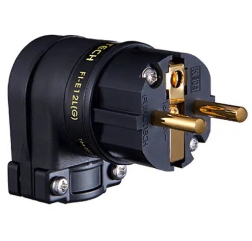 Furutech FI-E12L (G) Gold - haakse schuko netstekker 16A van Ø6,6mm tot Ø18mm