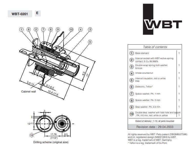 WBT-0201 Supra Gold-plated RCA-chassisdelen per paar - Afbeelding 6