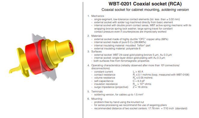 WBT-0201 Supra Gold-plated RCA-chassisdelen per paar - Afbeelding 7