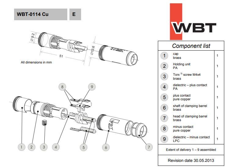 WBT-0114 CU (koper) Nextgen RCA-connector tot Ø9mm per 4 stuks in showcase - Afbeelding 4