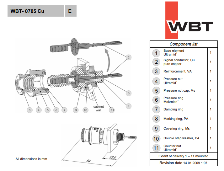 WBT-0705 Cu (koper) speakerterminal / binding post per set 4 stuks in showcase - Afbeelding 5