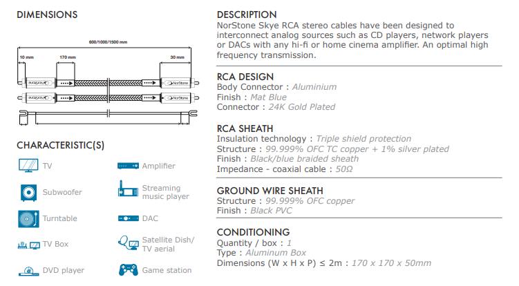 NorStone Skye RCA Interlink / Phono-kabel OFC met 1% zilver + vergulde connectoren vanaf 0,6 meter - Afbeelding 6