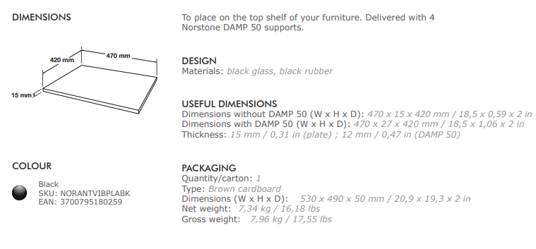 NorStone SPIDER ANTI-VIBRATION & DAMP 50 glasplaat zwart tot 50 kg 470 x 15 x 420 mm (W x H x D) per stuk inclusief 4 stuks DAMP 50 - Afbeelding 7