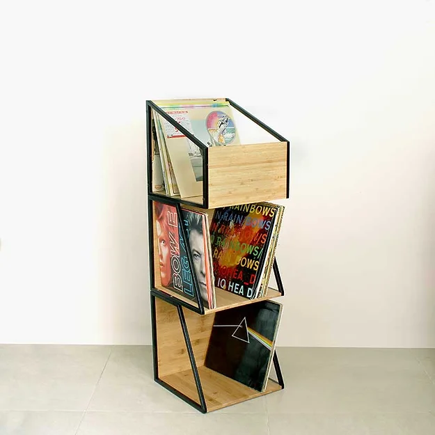 NorStone Vinyl LP Case zwart metaal met bamboo 345 x 345 x 330 mm (W x H x D) per stuk - Afbeelding 5