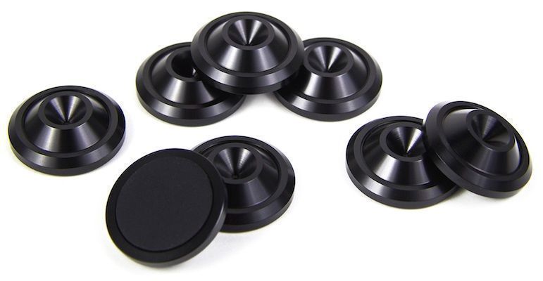 Cold Ray Spike protector 3 SMALL high end onderlegringen voor betere resonantiecontrole 33 mm x 10 mm uitgevoerd in zwart per set 8 stuks