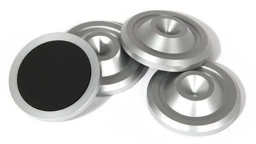 Cold Ray Spike protector 2 MEDIUM high end onderlegringen voor betere resonantiecontrole 40 mm x 10 mm uitgevoerd in zilver per set 4 stuks