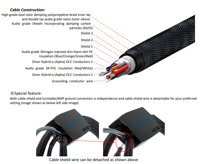 Furutech Project V1-T Tonearm cable silver hybrid Phono kabel 5-pins DIN naar 2 x RCA 1,2 meter - Afbeelding 4