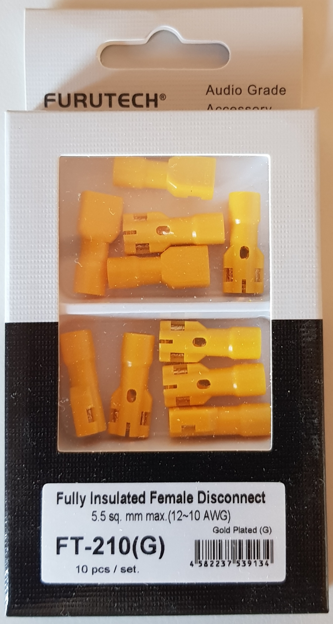 Furutech FT-210(G) Gold Insulated Push-on Disconnect Terminal kabelschoen 24k verguld koper 5.5sq. mm max. 12~10 AWG per 10 stuks - Afbeelding 6