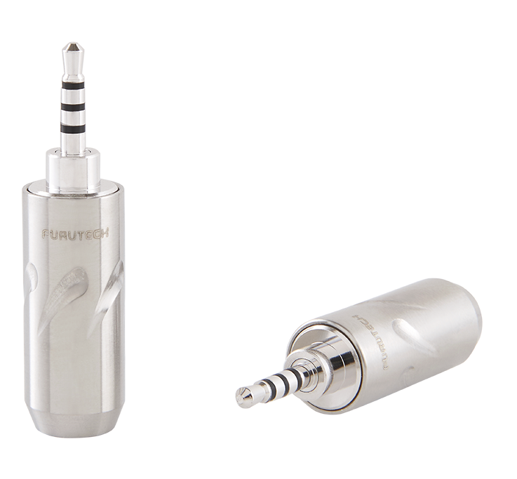 Furutech CF-7254 Rhodium hoofdtelefoon-connector met uit 1 stuk gefreesde 4-pins 2,5 mm TRRRS geleider per stuk