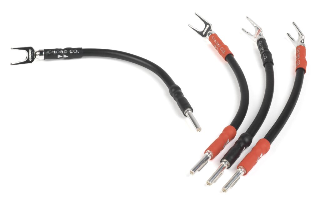 Chord Company Signature bi-wire speakerlinks / jumper Spade to Banana 28 cm OFC met verzilverde OFC geleiders 3.31mm2 AWG12 per set 4 stuks