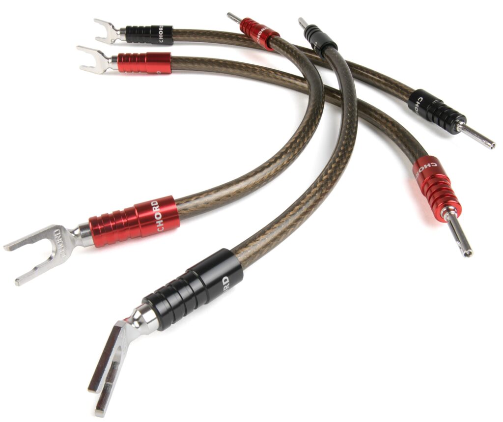 Chord Company Epic XL bi-wire speakerlinks / jumpers Spade to Banana 28 cm OFC met verzilverde OFC geleiders 3.31mm2 AWG12 per set 4 stuks